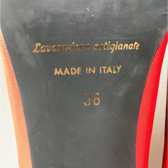 NILA & NILA Leather Stilettos Flared Heel Pumps Sz 38 Red Elegant Made In Italy - Picture 9 of 9